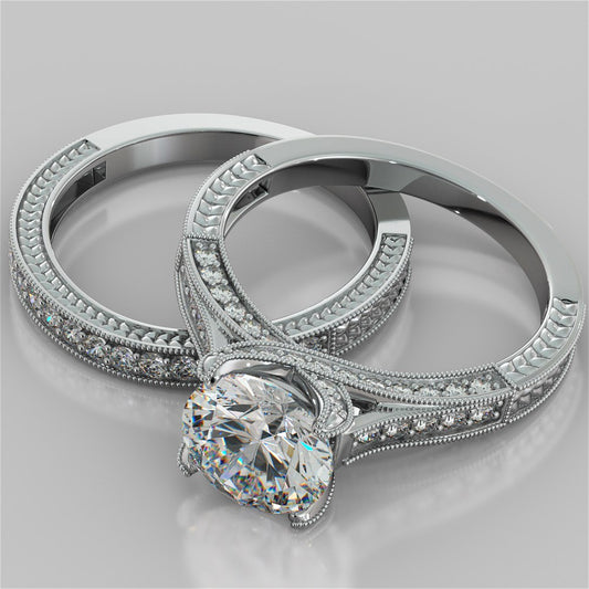 Antique Style Round Cut Wedding Set