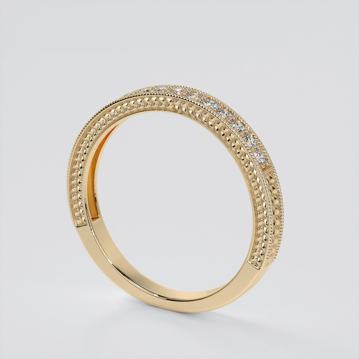 Round Cut Beaded Wedding Band