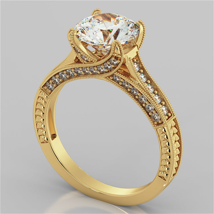 2.50CTW Lab Grown Diamond Round Cut Antique-Style Engagement Ring