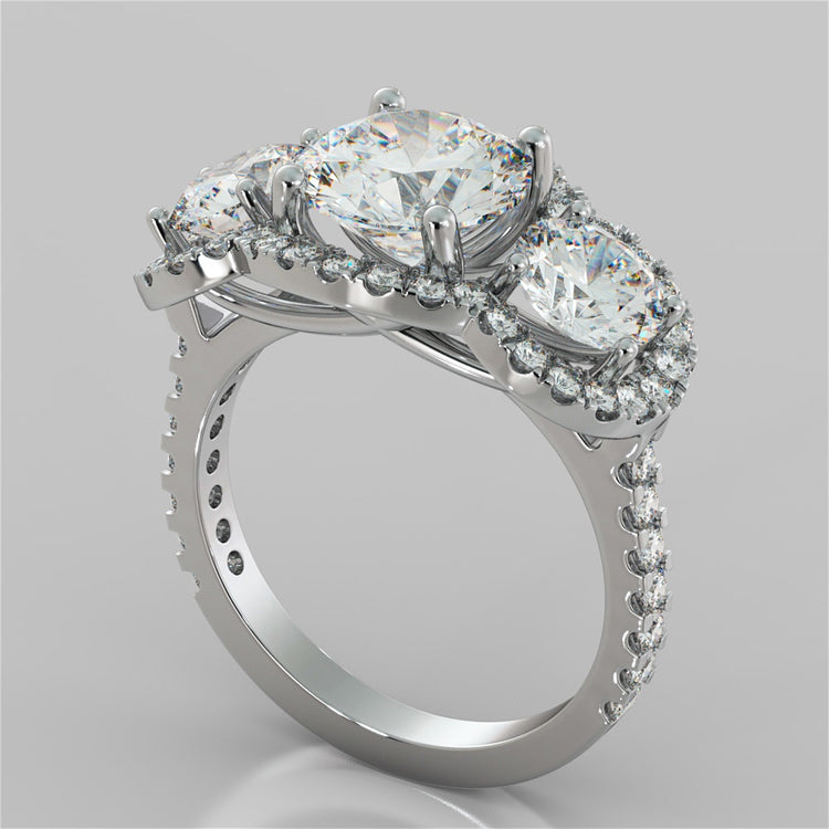 Lab Grown Diamond Round Cut Three-Stone Trellis Engagement Ring with Accents