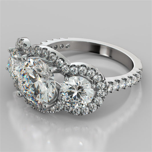 Lab Grown Diamond Round Cut Three-Stone Trellis Engagement Ring with Accents