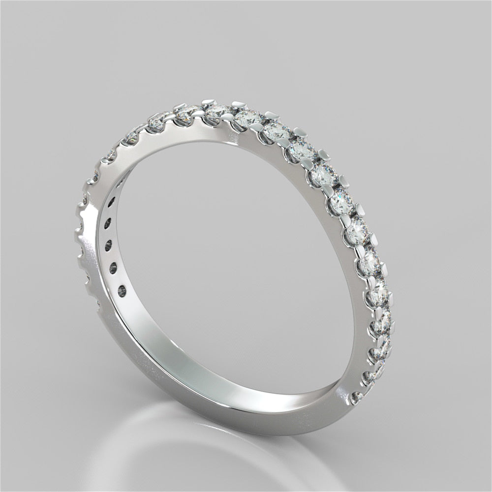 Round Cut Three-Stone Scalloped Trellis Wedding Set