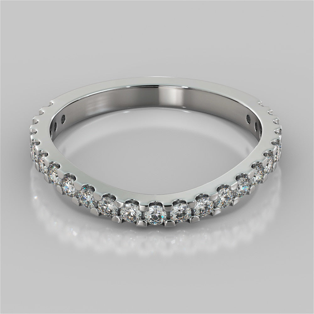Round Cut Three-Stone Scalloped Trellis Wedding Set