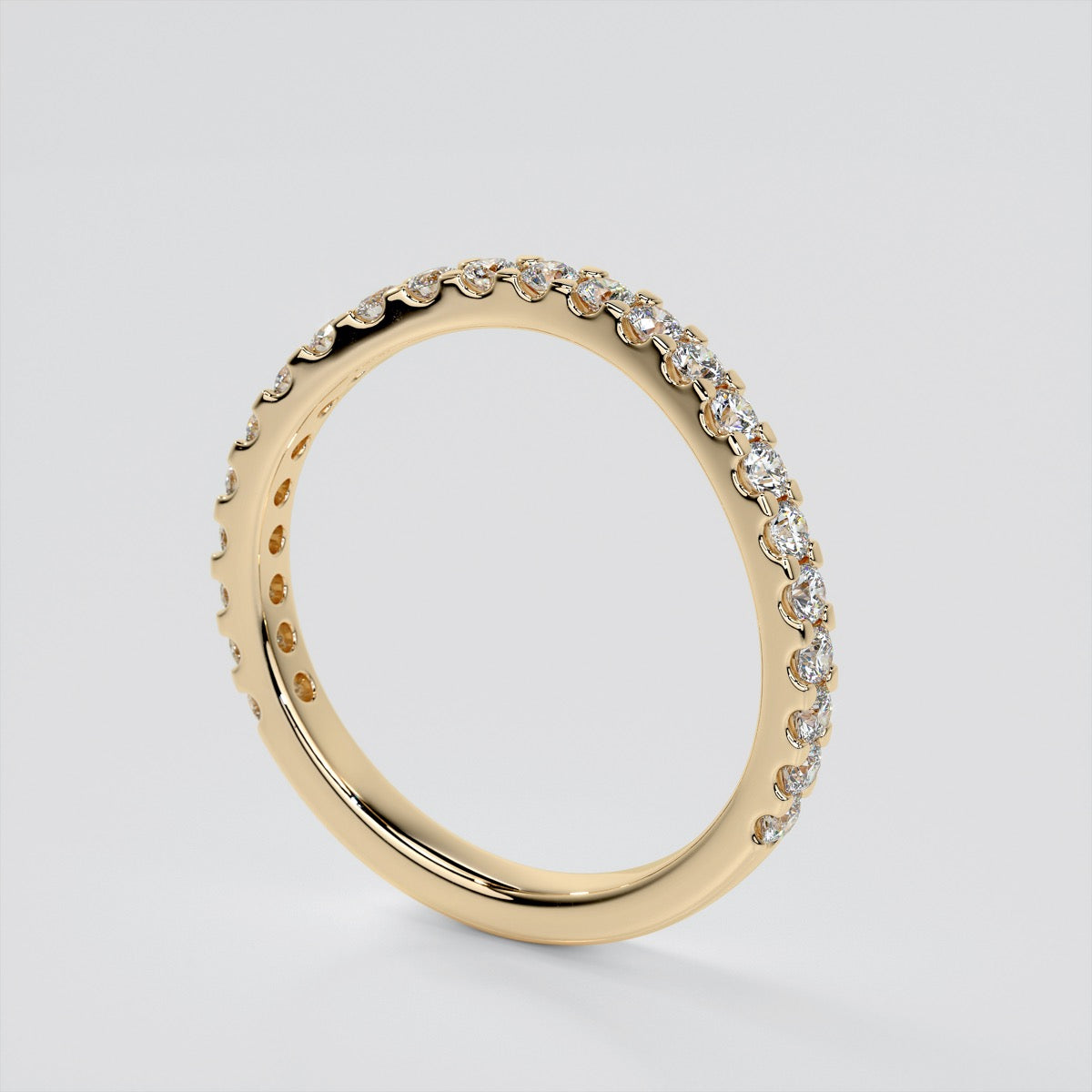 Round Cut Three-Stone Trellis Trio-Wedding Set with Scalloped Setting