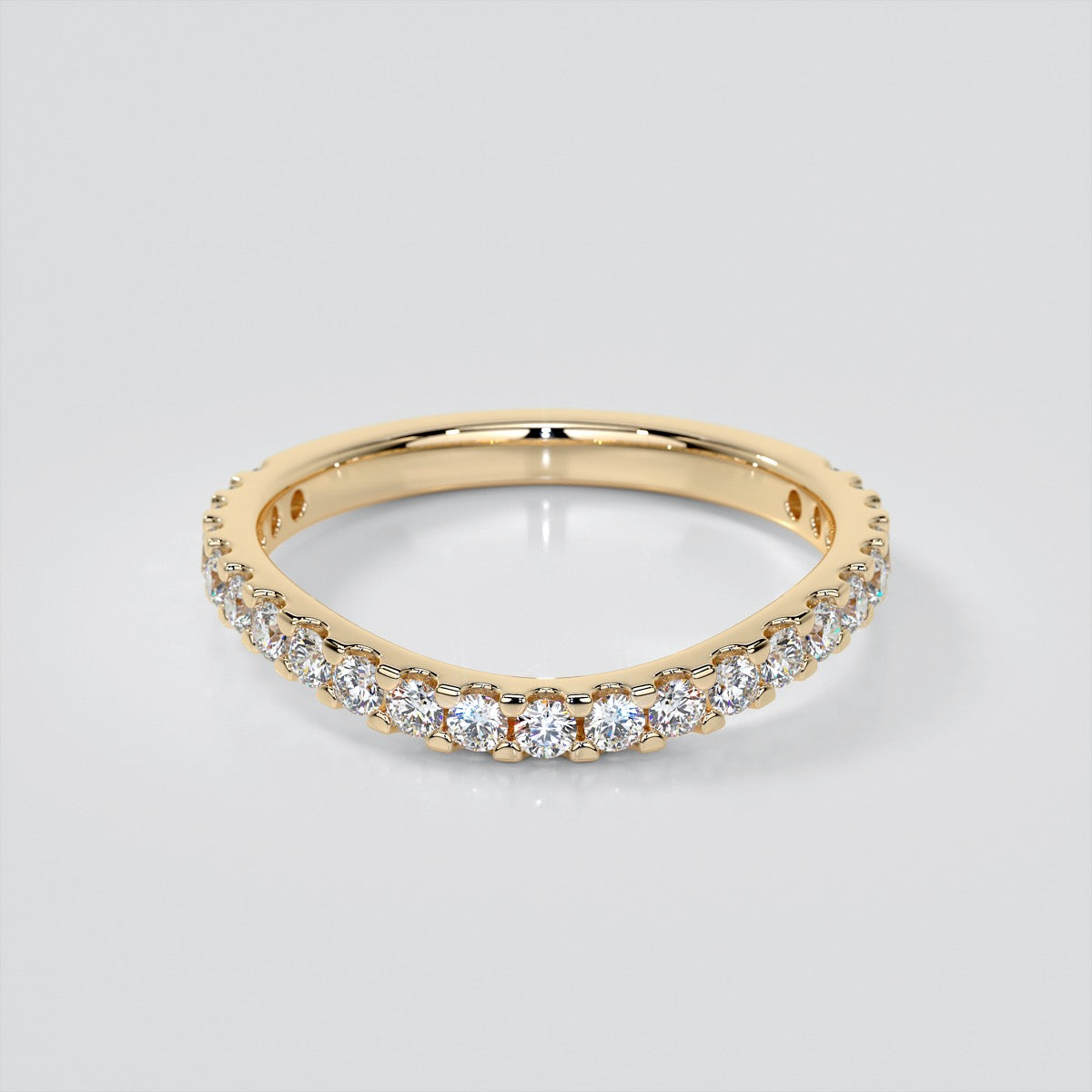 Round Cut Three-Stone Scalloped Trellis Wedding Set