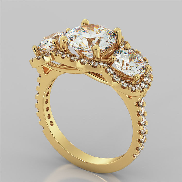 Lab Grown Diamond Round Cut Three-Stone Trellis Engagement Ring with Accents