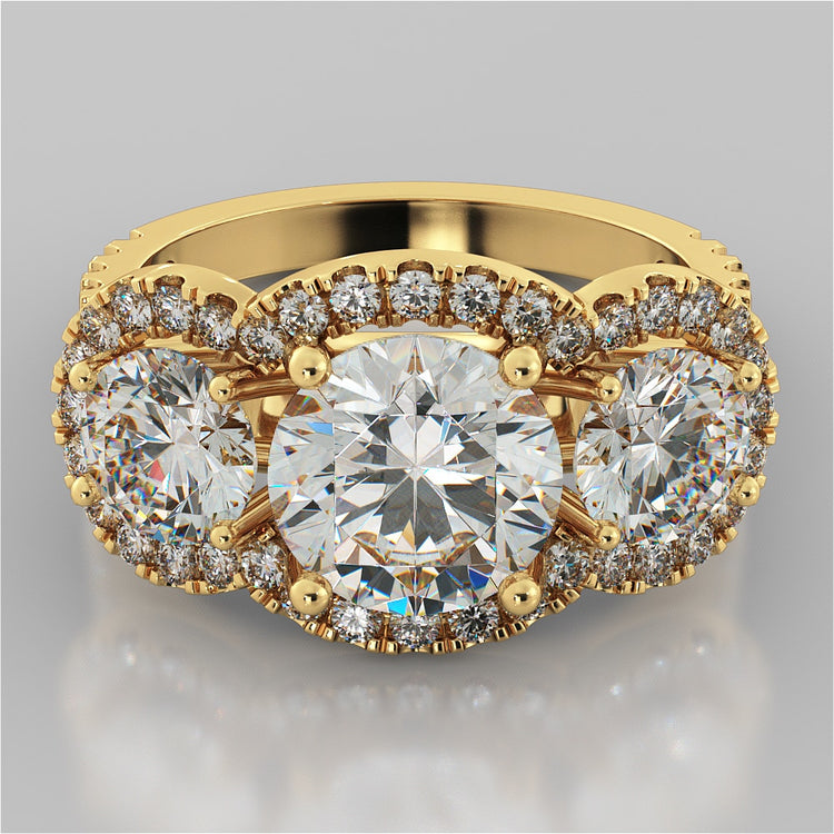 Lab Grown Diamond Round Cut Three-Stone Trellis Engagement Ring with Accents