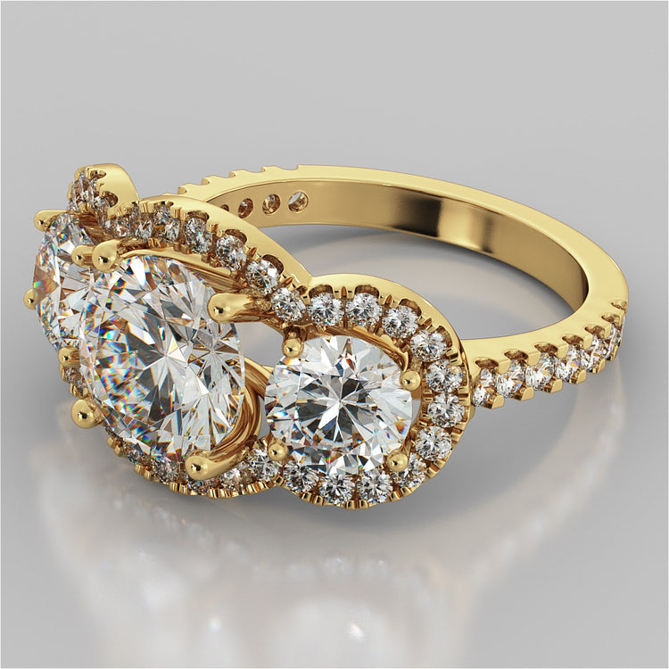 Lab Grown Diamond Round Cut Three-Stone Trellis Engagement Ring with Accents