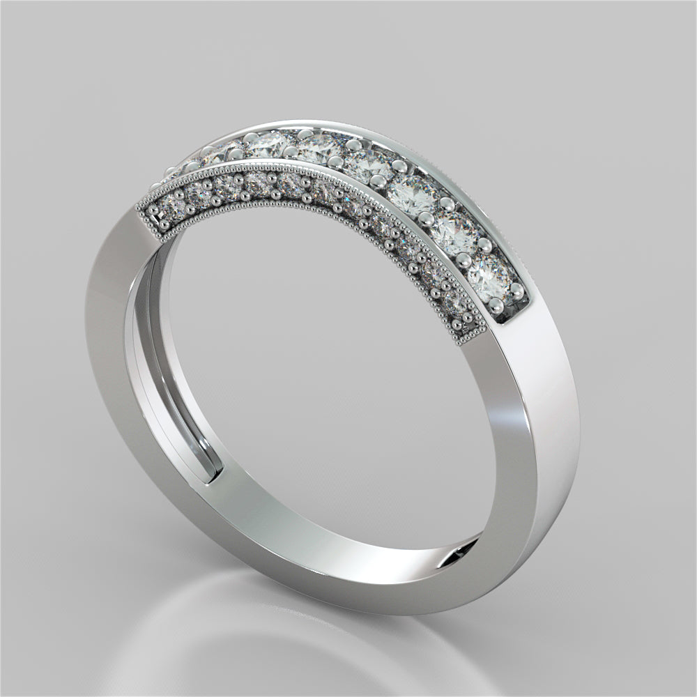 3.16CT Round Cut Three-Stone Filigree Engagement Ring in 14K White Gold