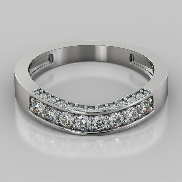 Round Cut Three-Stone Designer Wedding Set with Filigree Accents
