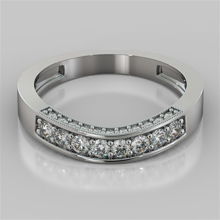 Round Cut Three-Stone Designer Wedding Set with Filigree Accents