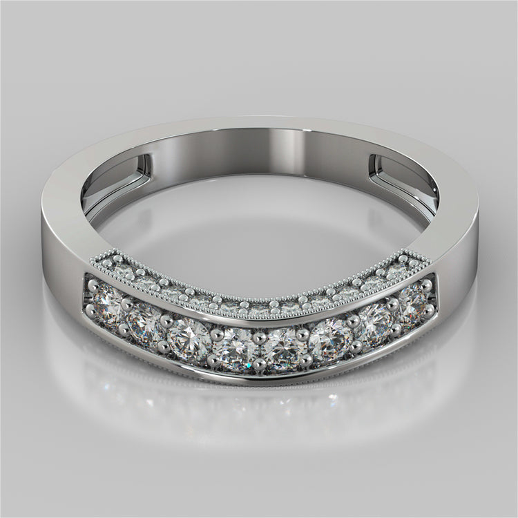 Lab Grown Diamond Round Cut Three Stone Filigree Engagement Ring with Crown Accents