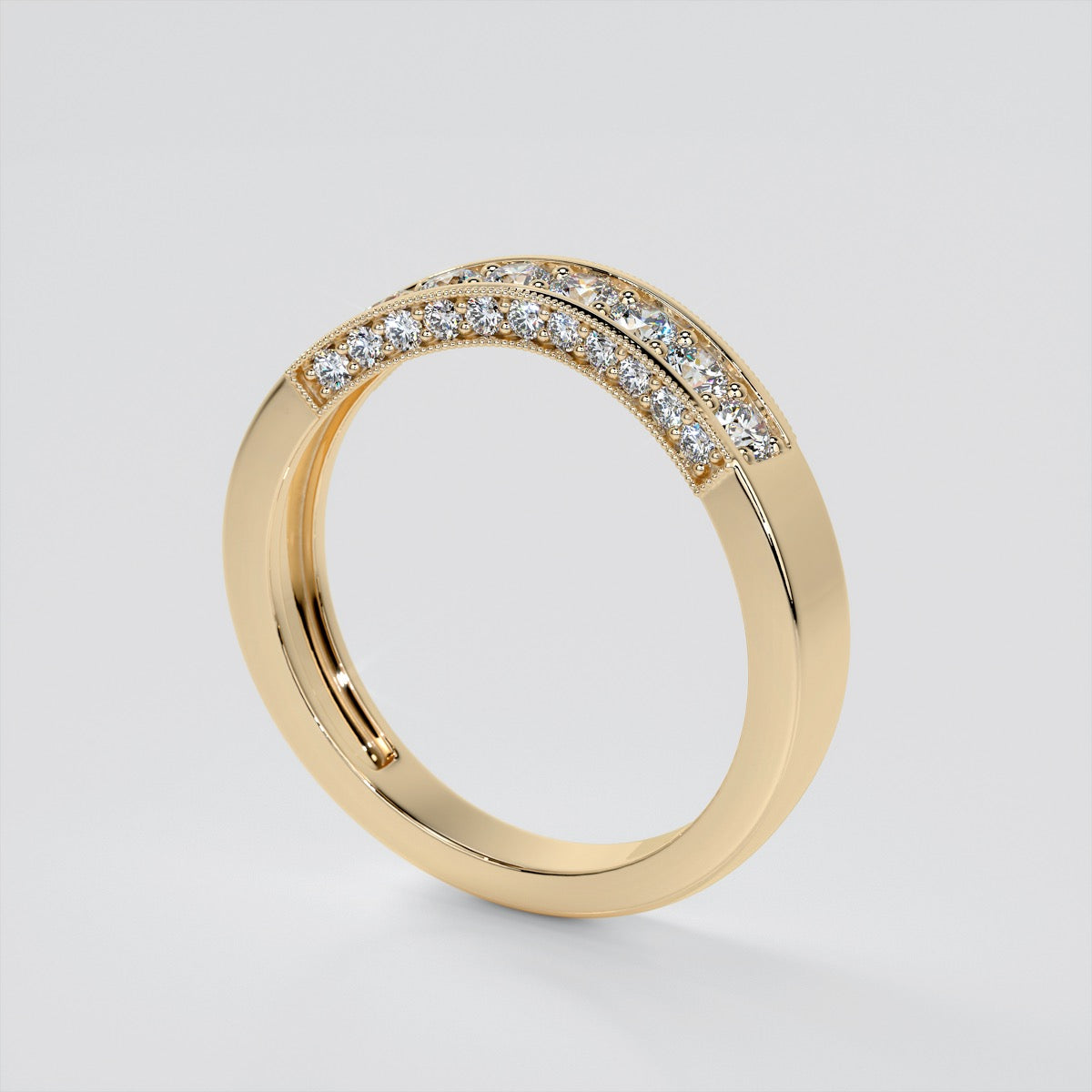 Round Cut Channel Set Wedding Band with Accents