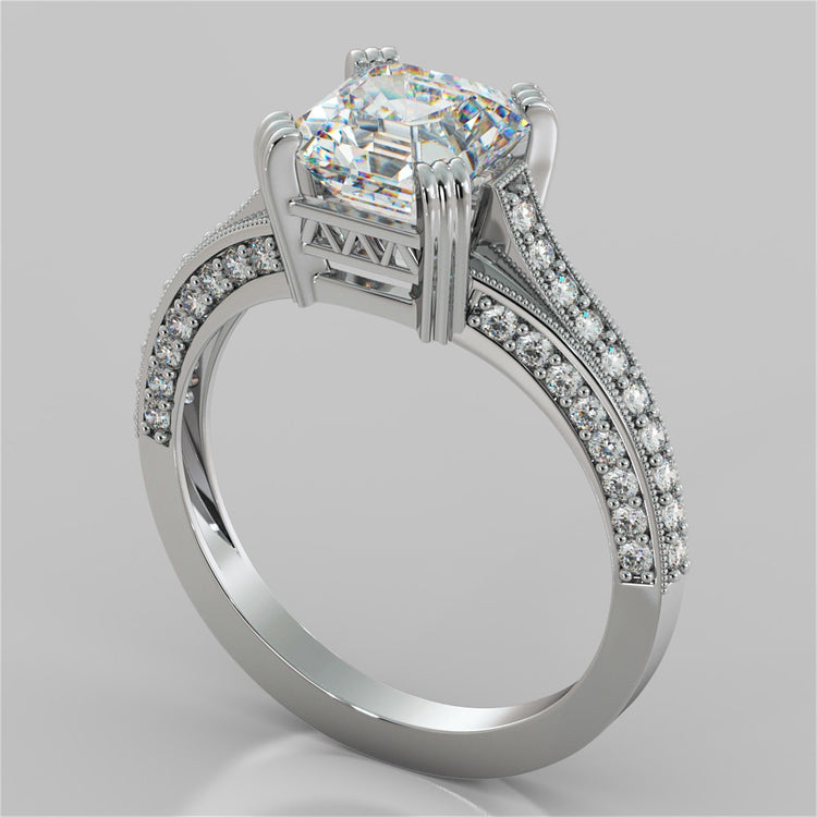 Tapered Claw-Style Asscher Cut Wedding Set with Accents