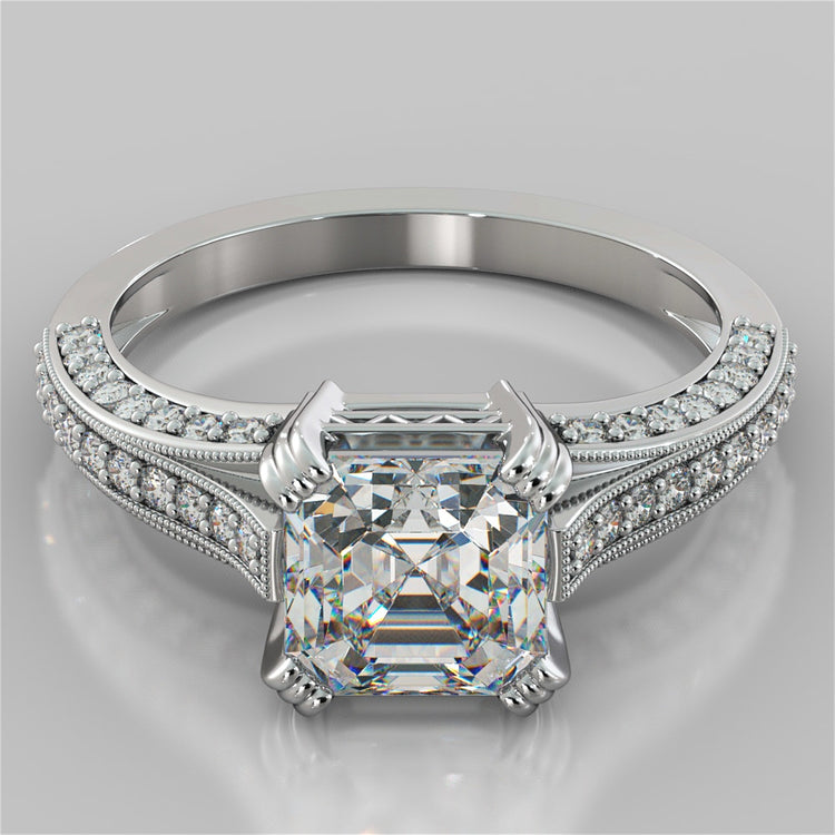 Tapered Claw-Style Asscher Cut Wedding Set with Accents