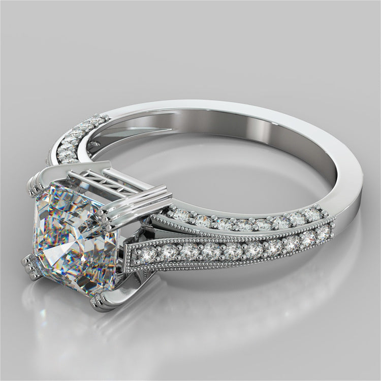 Tapered Claw-Style Asscher Cut Wedding Set with Accents