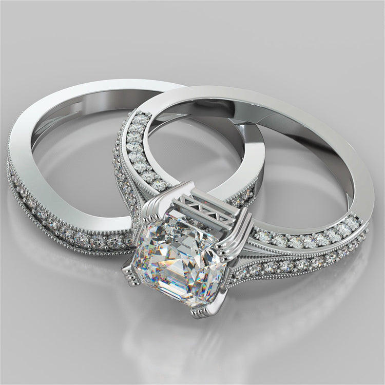 Claw-Style Asscher Cut Trio Wedding Set