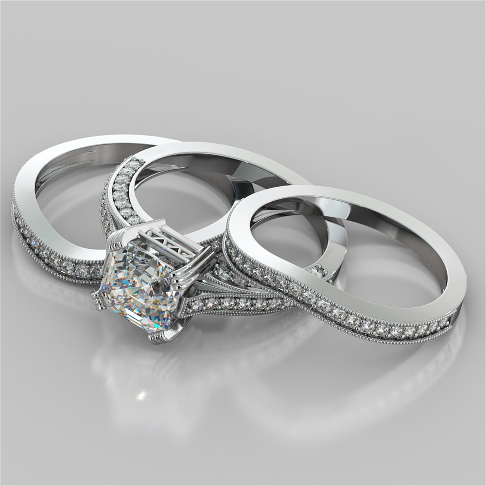 2.0CT Asscher Cut Lab Grown Diamond Tapered Cathedral Engagement Ring