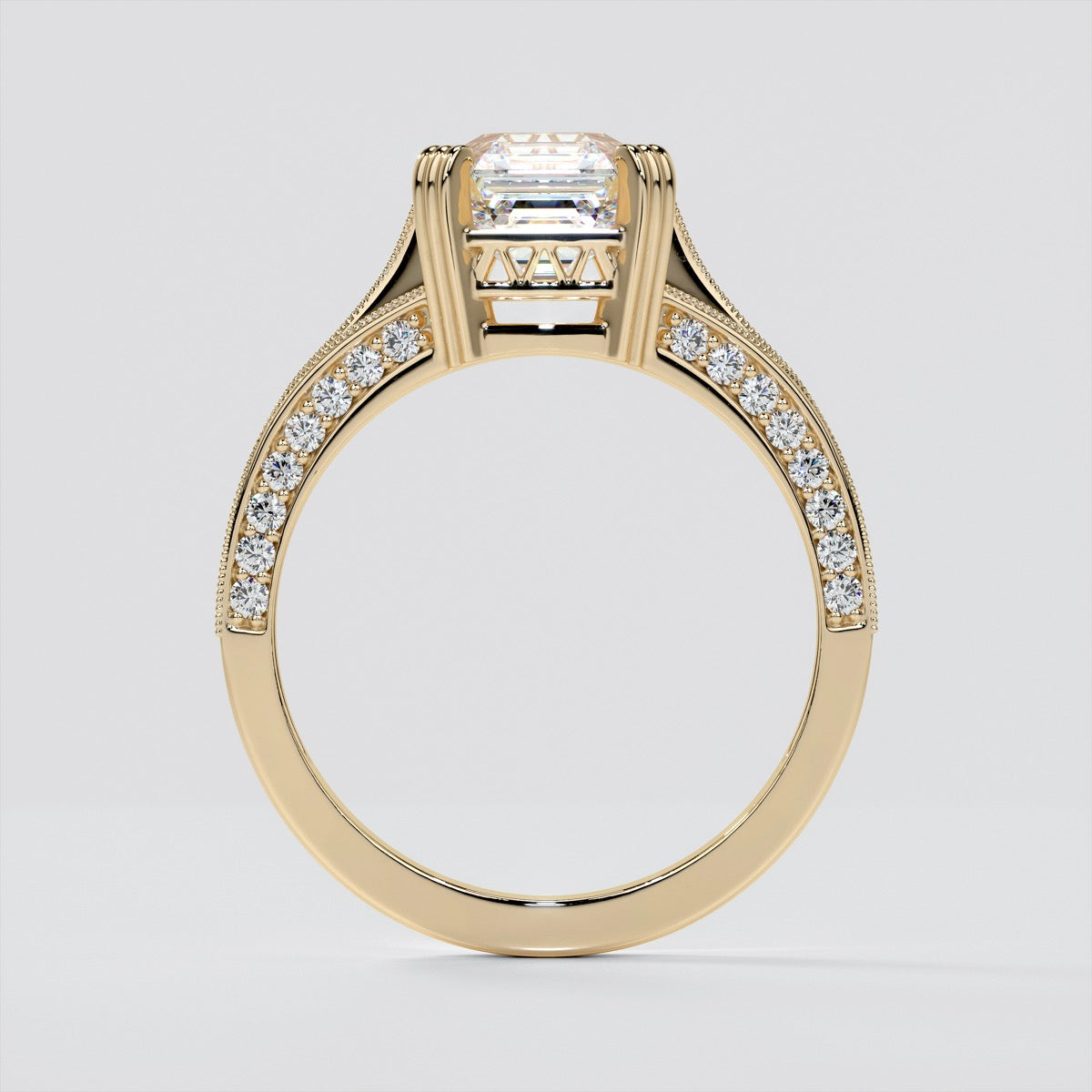 2.0CT Asscher Cut Lab Grown Diamond Tapered Cathedral Engagement Ring