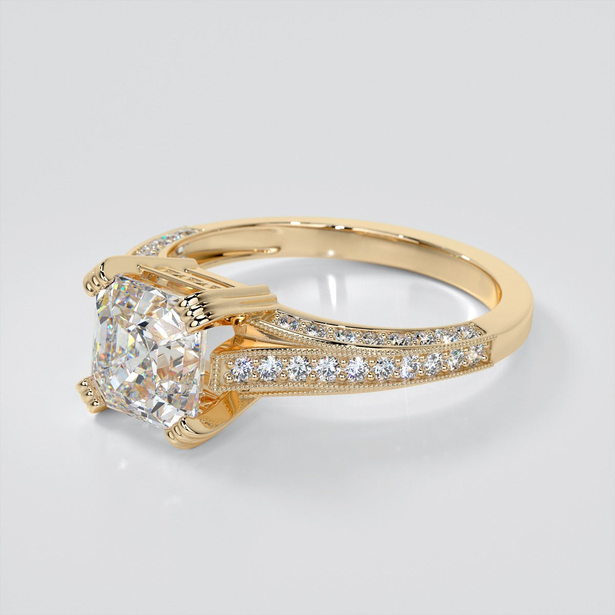 Tapered Claw-Style Asscher Cut Wedding Set with Accents