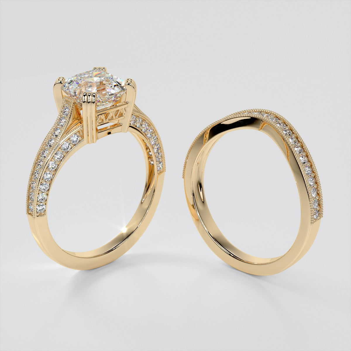 2.0CT Asscher Cut Lab Grown Diamond Tapered Cathedral Engagement Ring