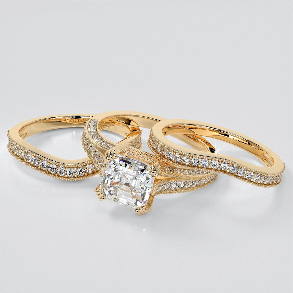 Tapered Cathedral Asscher Cut Engagement Ring