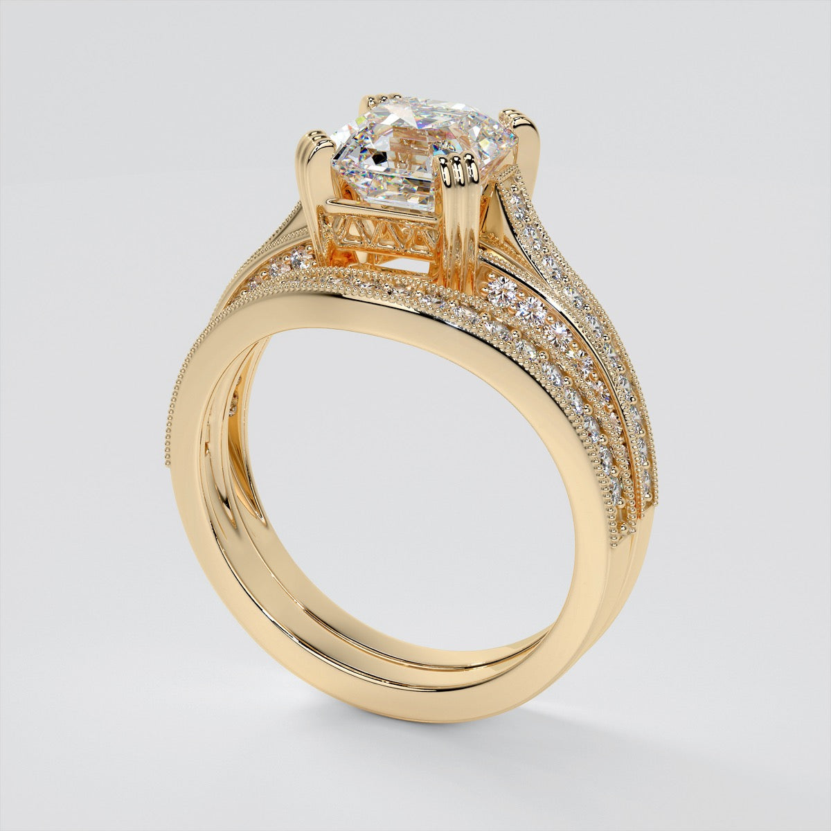 2.0CT Asscher Cut Lab Grown Diamond Tapered Cathedral Engagement Ring