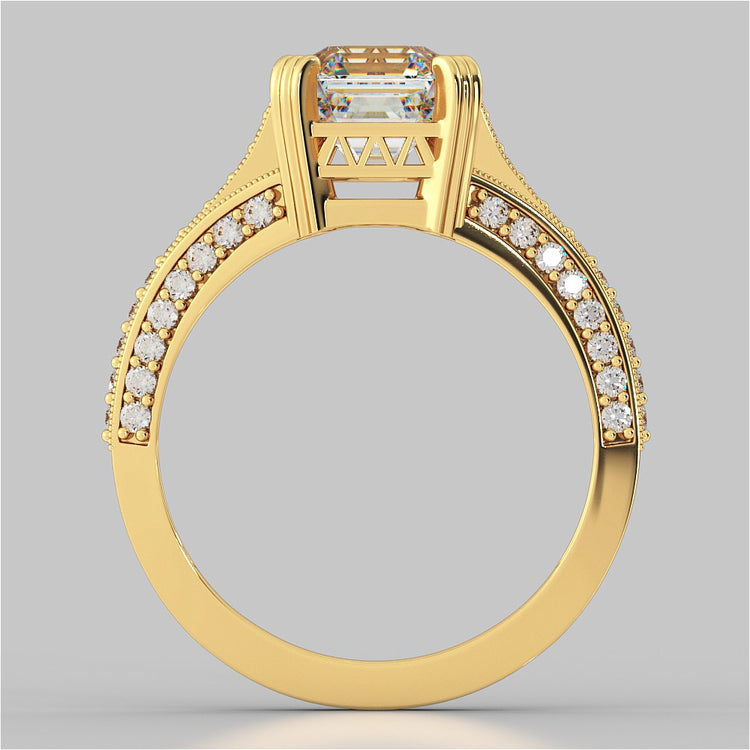 Lab Grown Diamond Tapered Cathedral Asscher Cut Engagement Ring