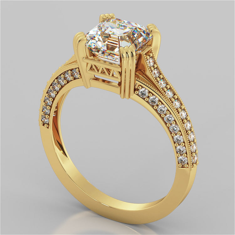 Tapered Claw-Style Asscher Cut Wedding Set with Accents