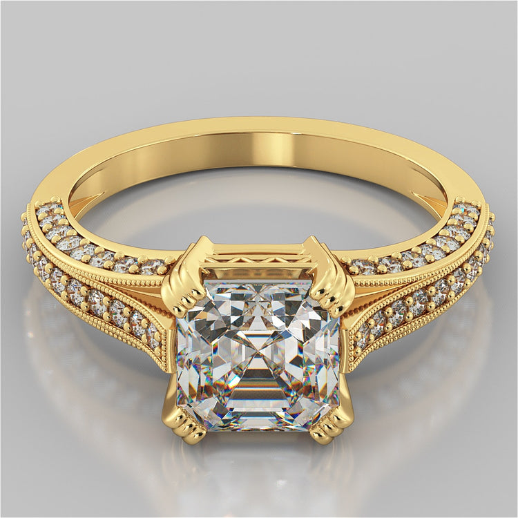 Tapered Claw-Style Asscher Cut Wedding Set with Accents