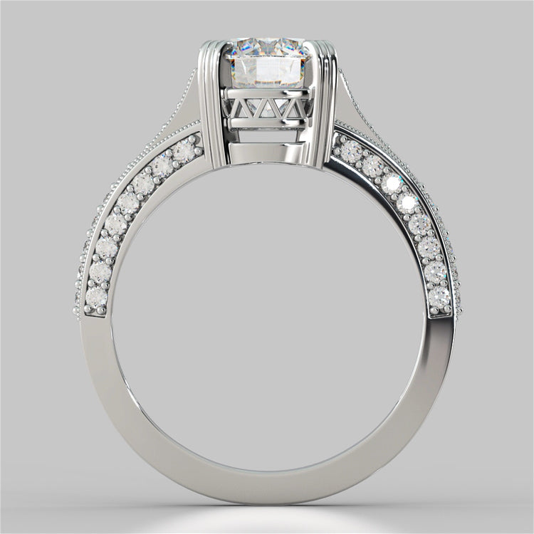 Lab Grown Diamond Round Cut Crown Cathedral Engagement Ring