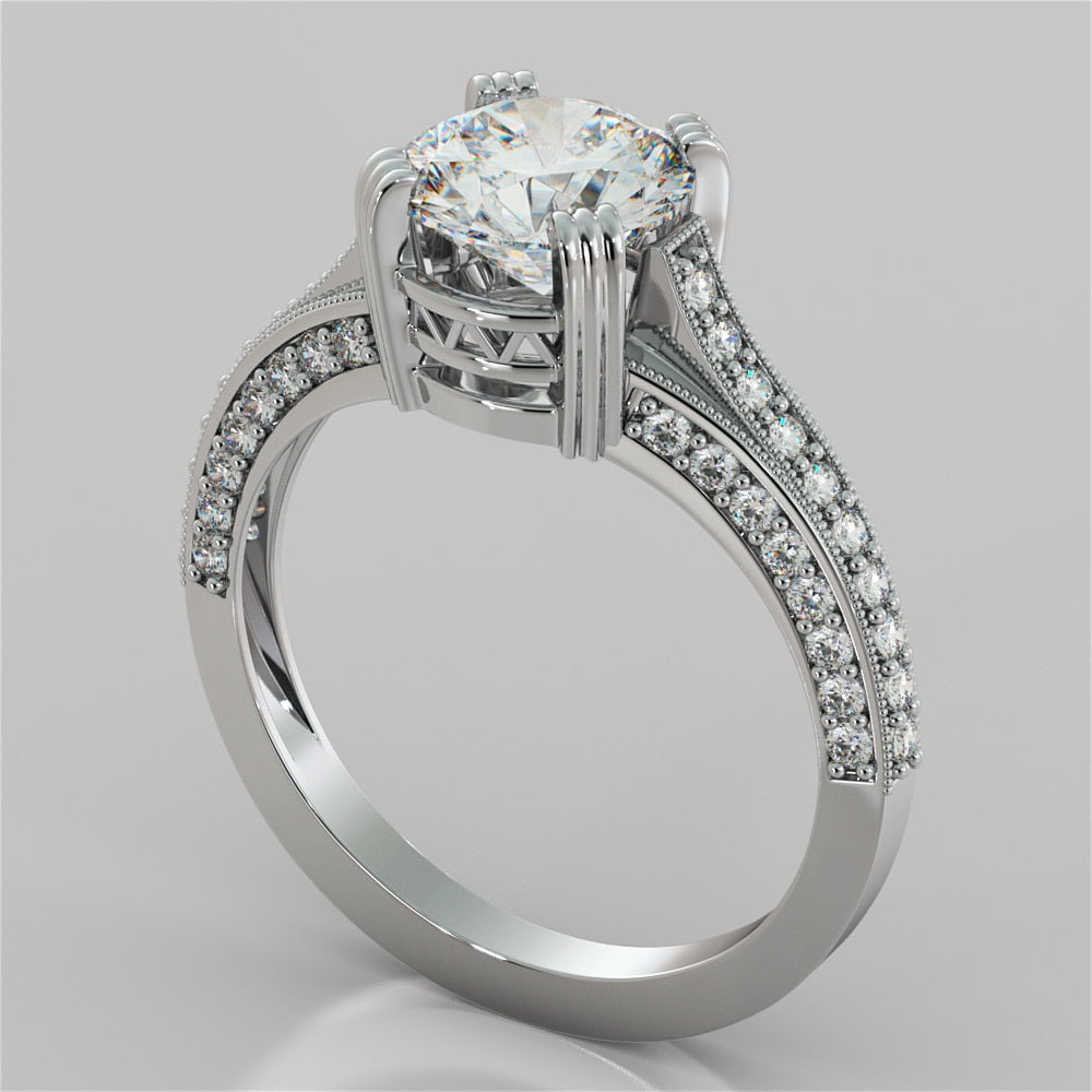 Round Cut Crown Cathedral Engagement Ring