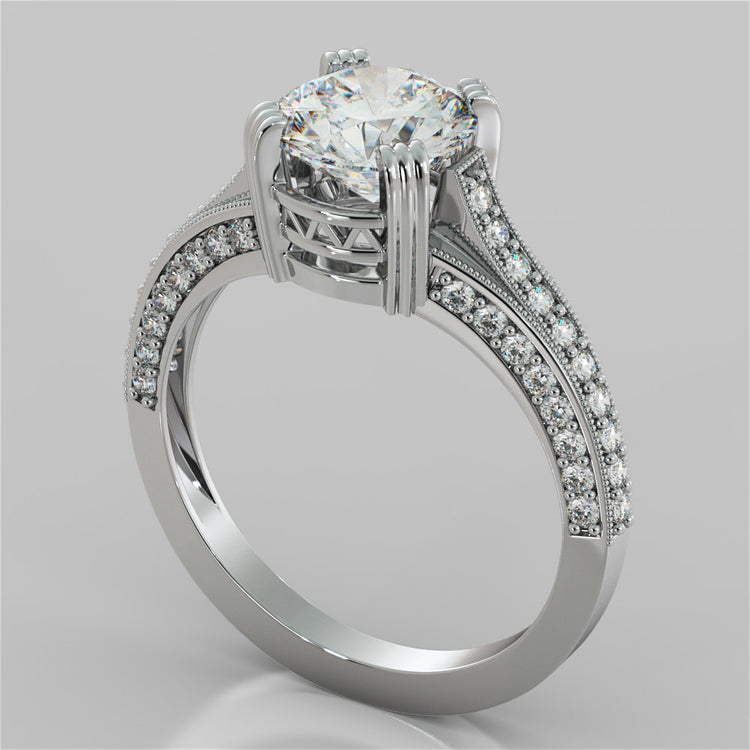 Lab Grown Diamond Round Cut Crown Cathedral Engagement Ring