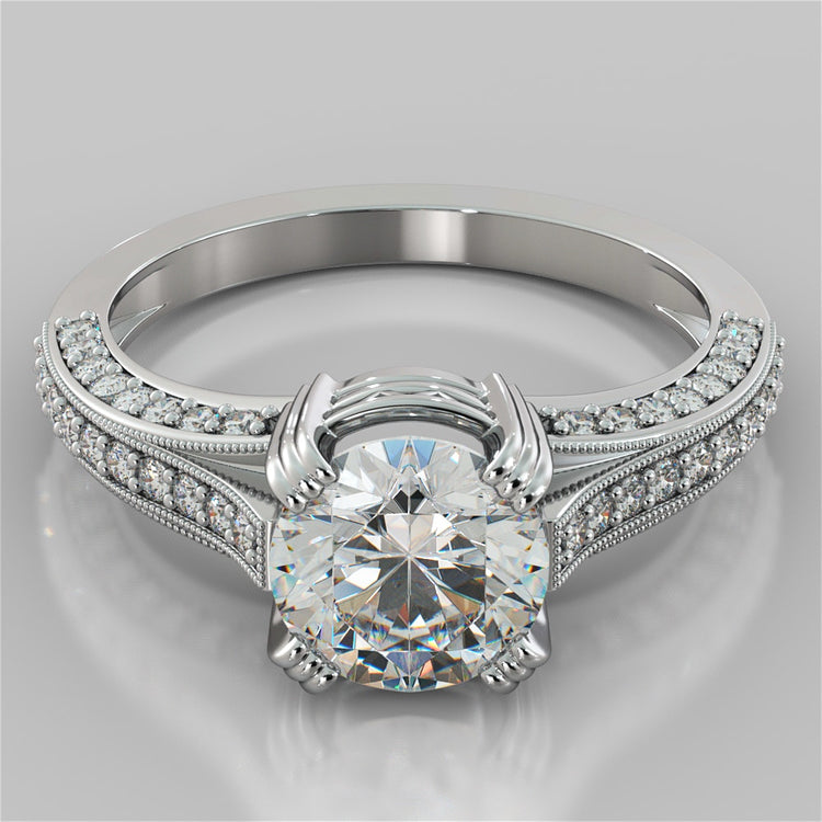 Double Claw Style Round Cut Wedding Set with Accents