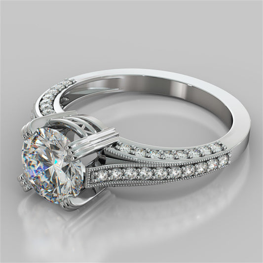 Lab Grown Diamond Round Cut Crown Cathedral Engagement Ring