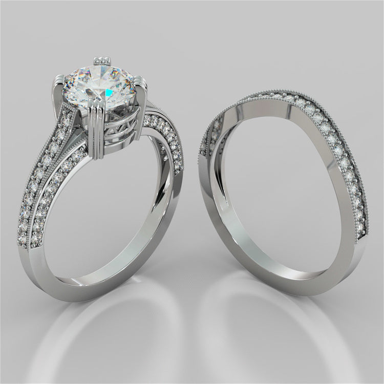 Double Claw Style Round Cut Wedding Set with Accents