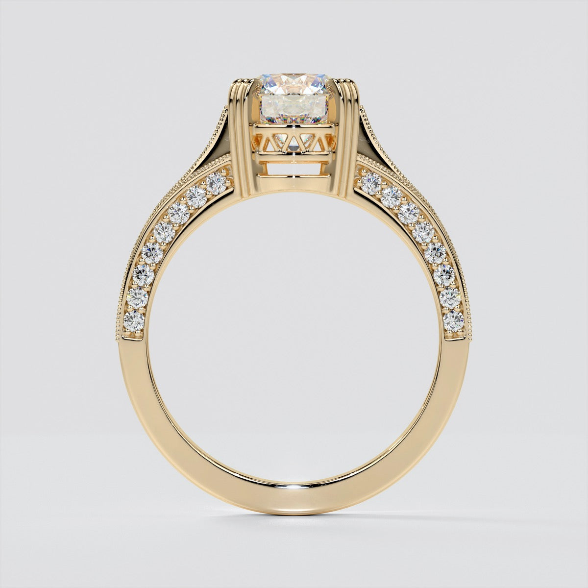 Lab Grown Diamond Round Cut Crown Cathedral Engagement Ring