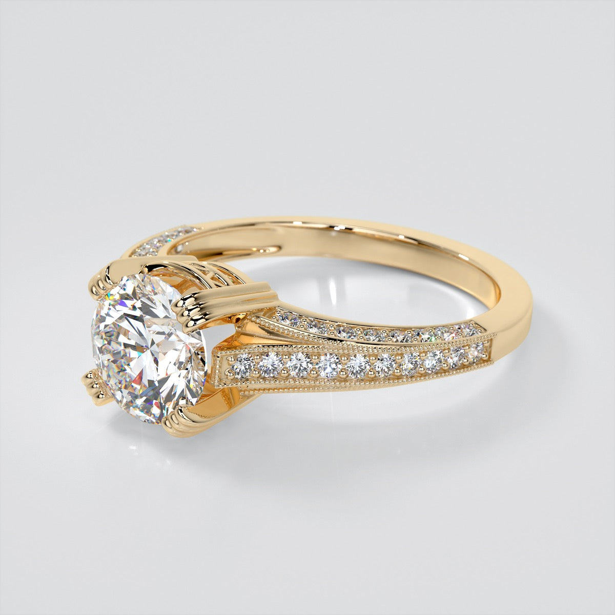 Accented Claw Round Cut Trio Wedding Set