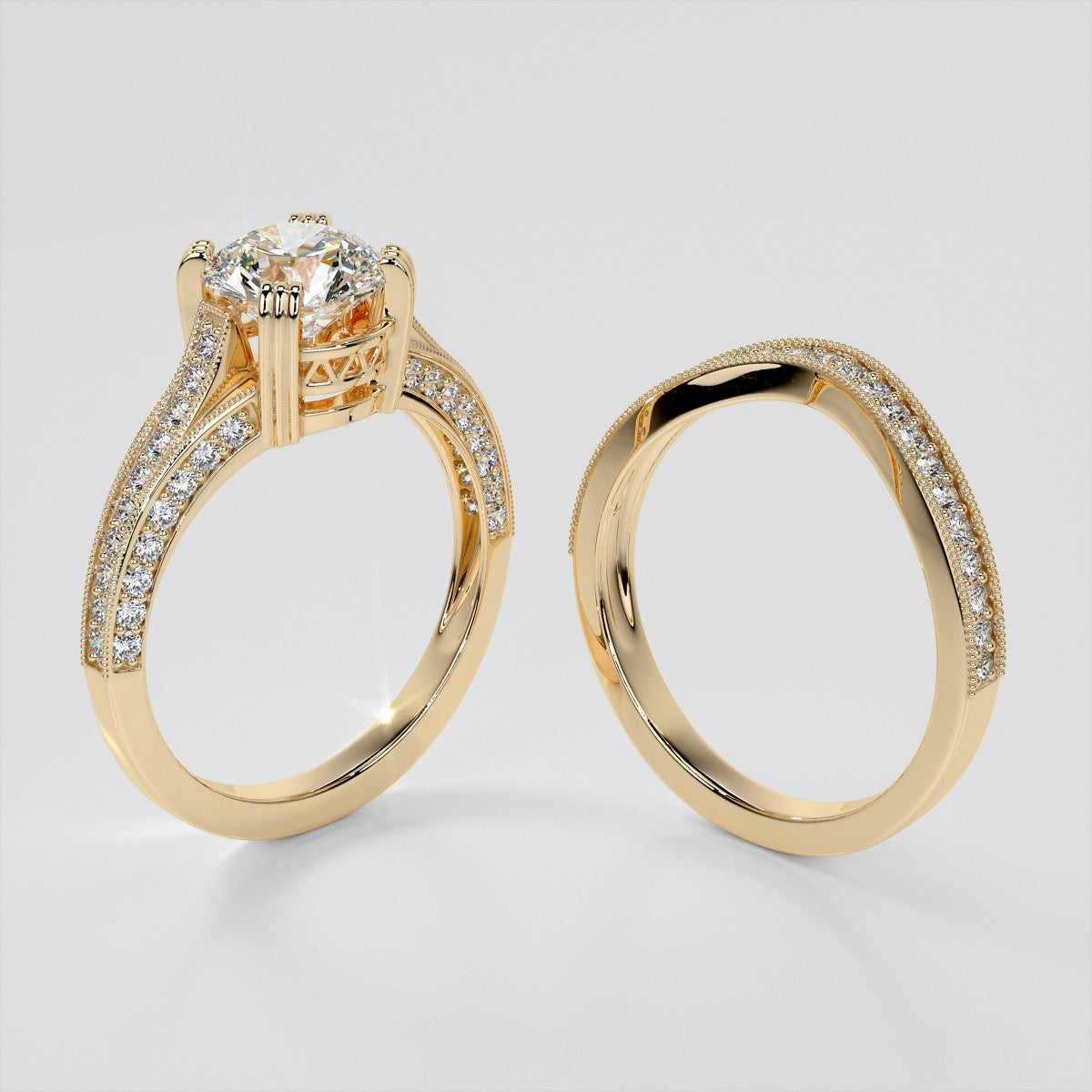 Round Cut Crown Cathedral Engagement Ring