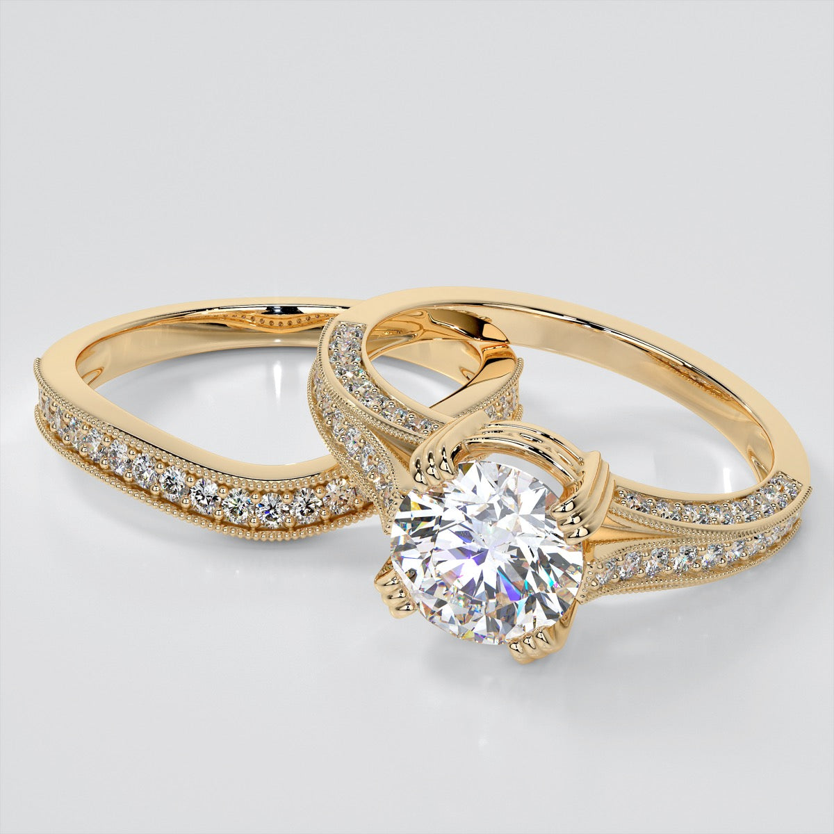 Lab Grown Diamond Round Cut Crown Cathedral Engagement Ring