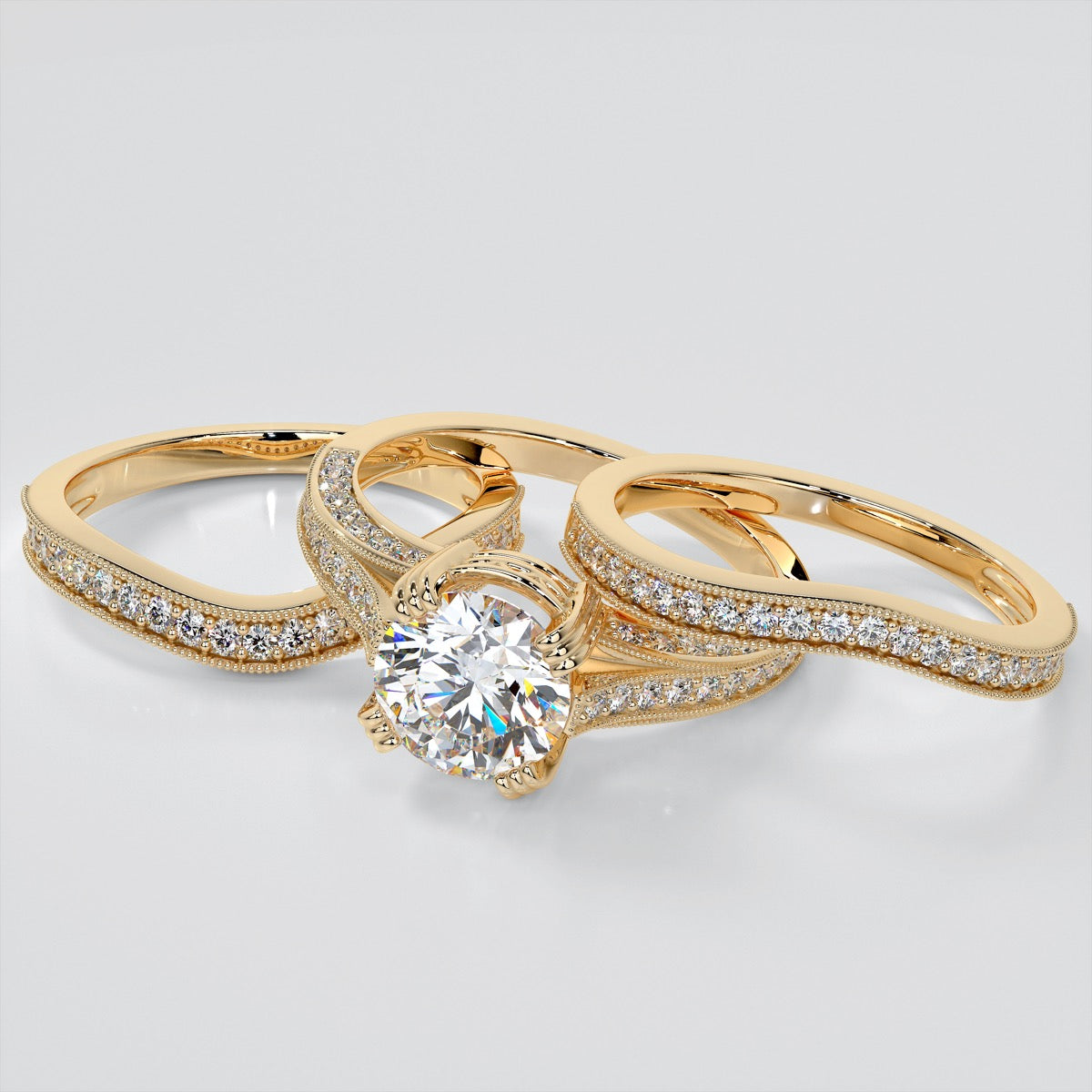 Round Cut Crown Cathedral Engagement Ring