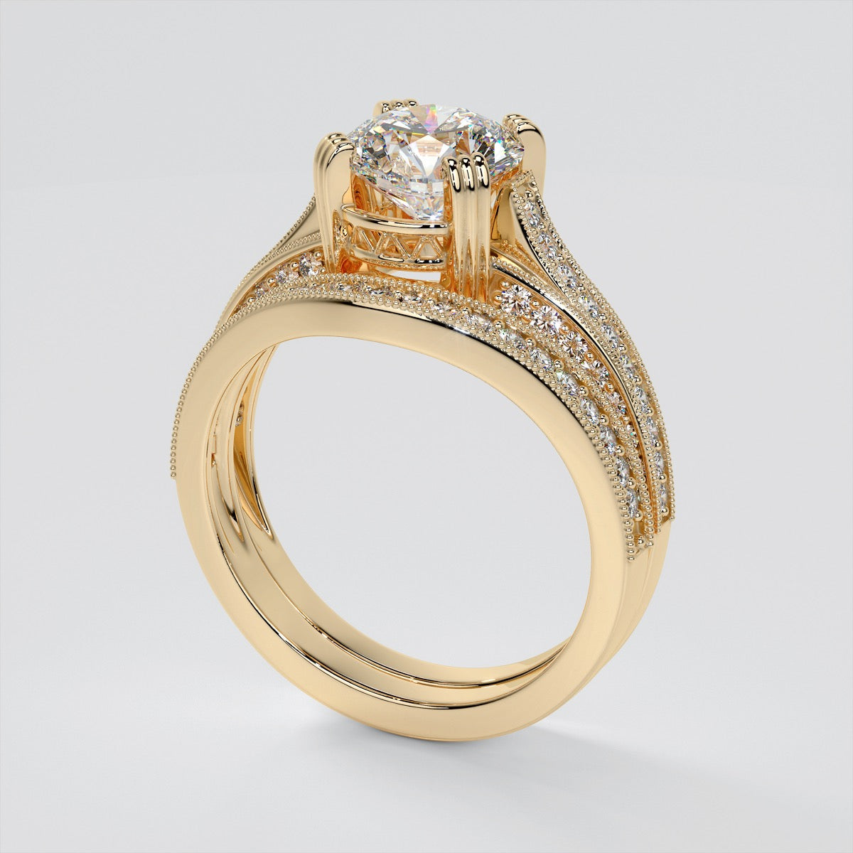 Lab Grown Diamond Round Cut Crown Cathedral Engagement Ring