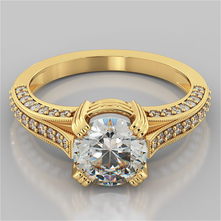 Double Claw Style Round Cut Wedding Set with Accents