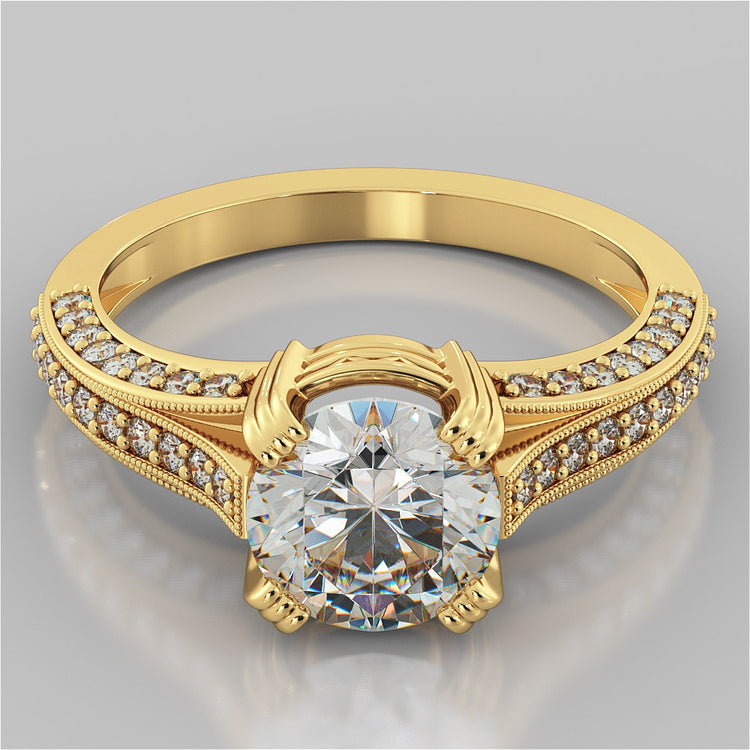 Lab Grown Diamond Round Cut Crown Cathedral Engagement Ring