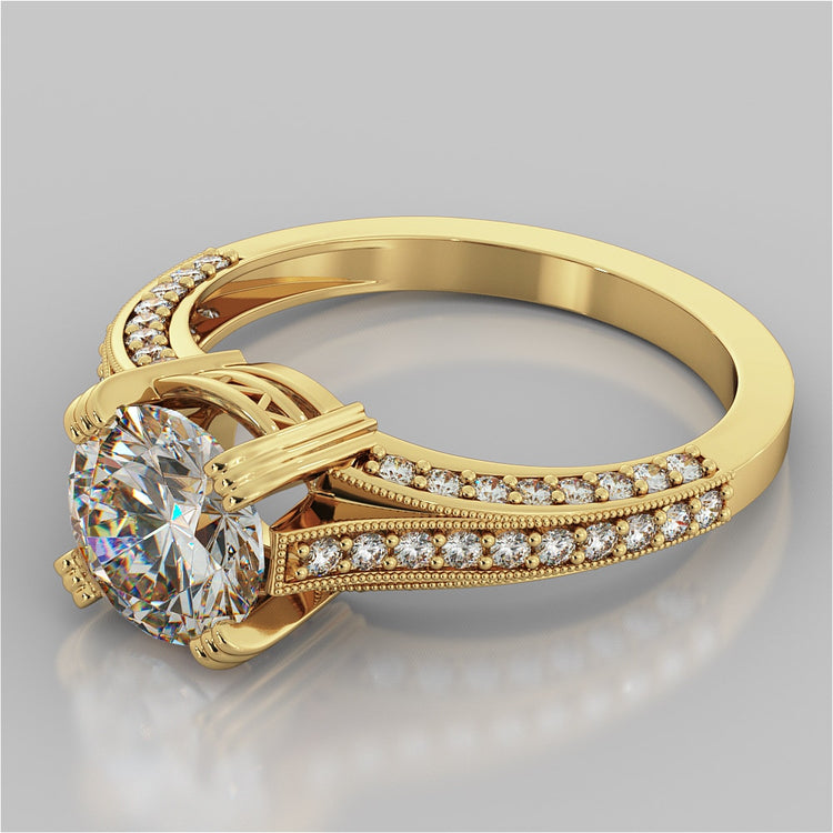 Round Cut Crown Cathedral Engagement Ring