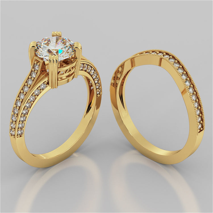 Round Cut Crown Cathedral Engagement Ring