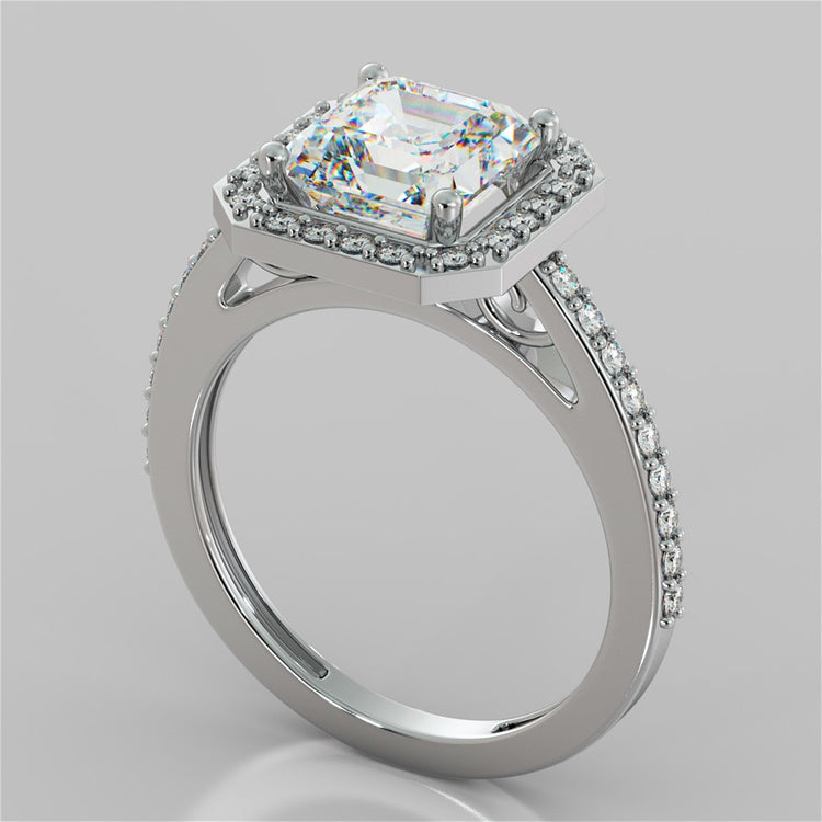 Asscher Cut Halo Filigree Style Engagement Ring