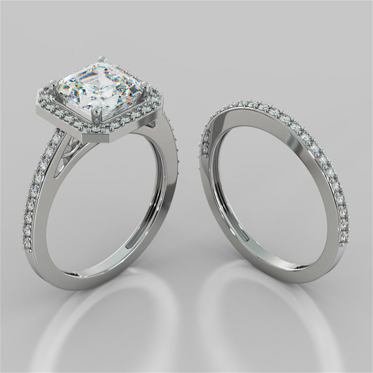 Asscher Cut Halo Wedding Set