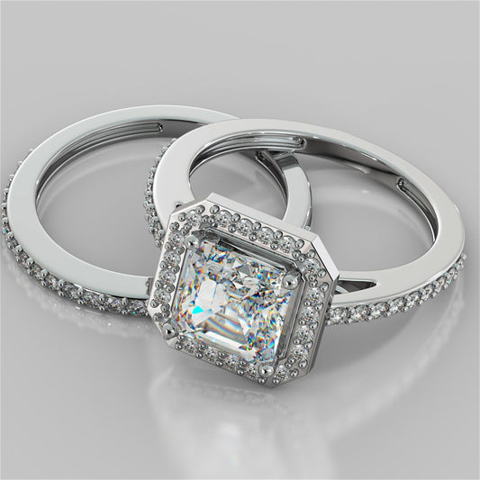 Asscher Cut Halo Wedding Set