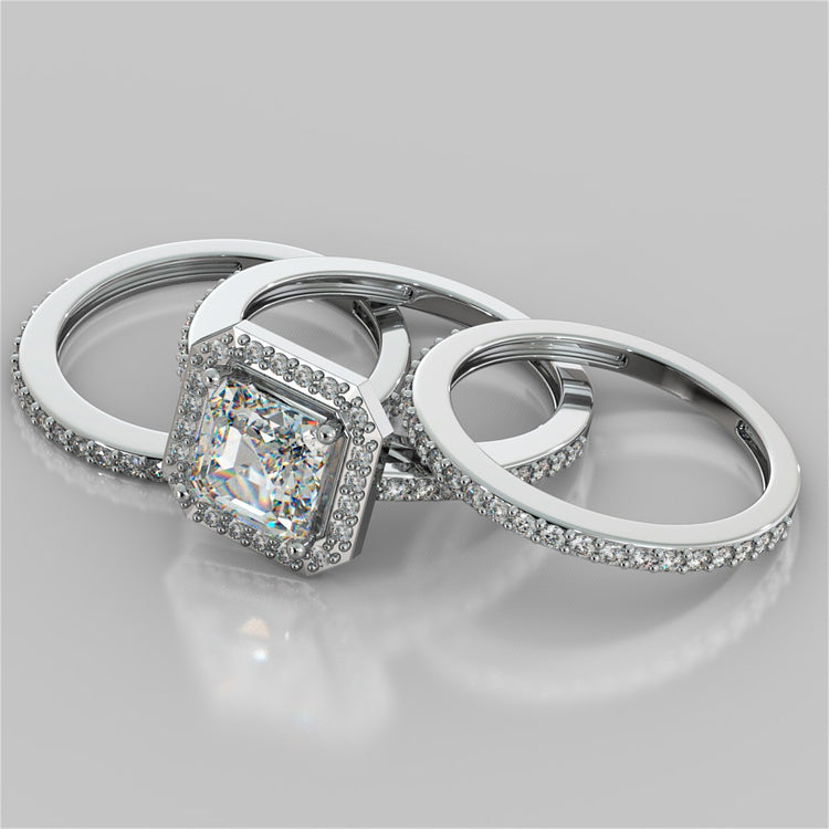 Asscher Cut Halo Wedding Set